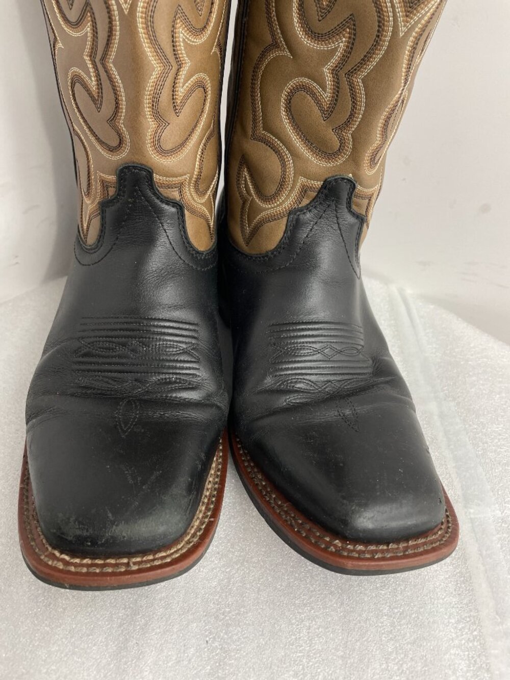 Laredo Lodi Black Leather Square Toe Western Cowboy Biker Boots Men's 8 EW Wide - Picture 4 of 14